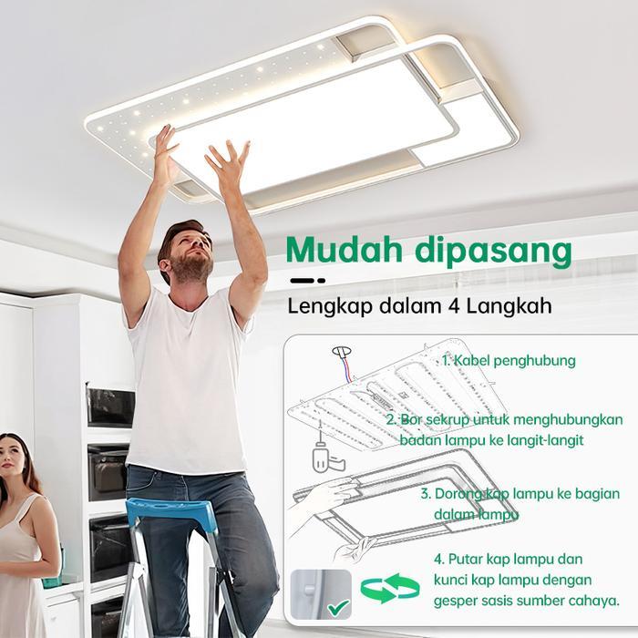 GOGEOUS Lampu Plafon Minimalis 3 Warna LED Kristal Putih Akrilik 48W 98W Remote Control SNI Lampu