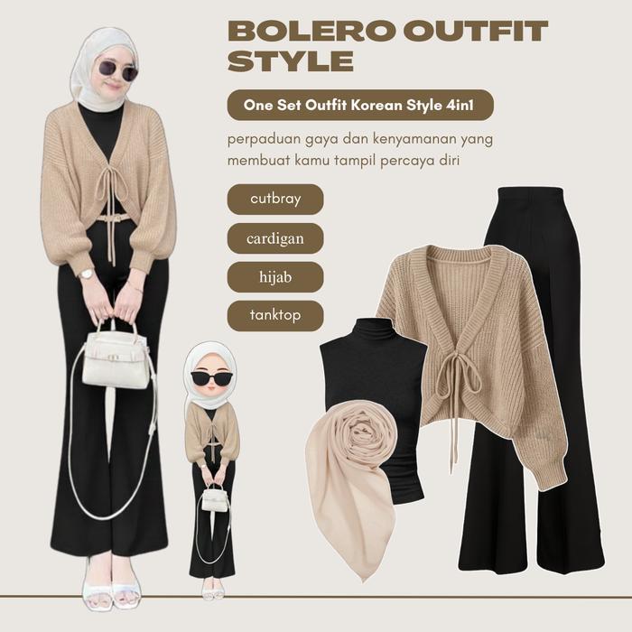 one set wanita kekinian cardigan rajut - cutbray - tanktop - hijab ootd korean style lb172