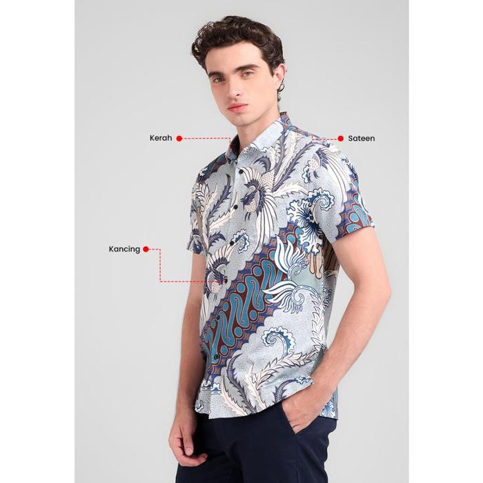 Premium Manzone - Kemeja Batik Lengan Pendek Pria Pandarka 03 Modern Fit - Green Grey Original
