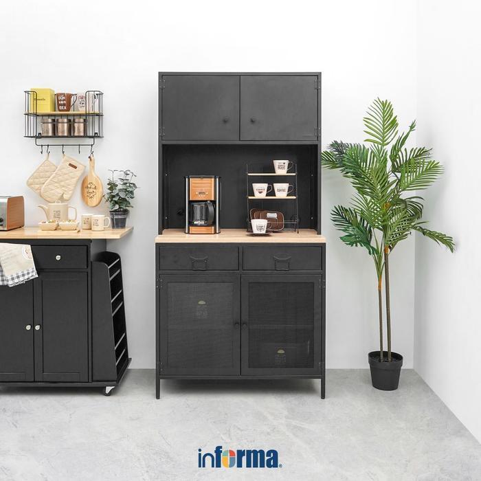 New Informa Levon Kabinet Dapur High Metal - Hitam Penyimpanan Makanan Lemari Sayur Rak Piring