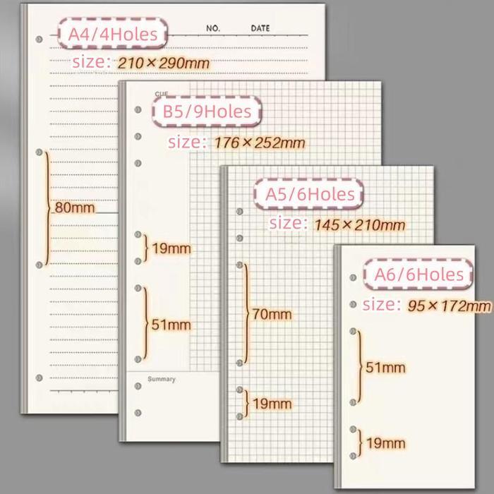 Isi Binder 6 Hole Ring / Dot Grid Ruled Garis Blank A5 A6 Polos Bergaris Refill Binder Kertas Loose