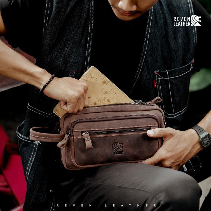 TERBAIK REVEN NAKULA Tas Tangan Clutch Pouch Handbag Pria Pouch Kulit Sapi