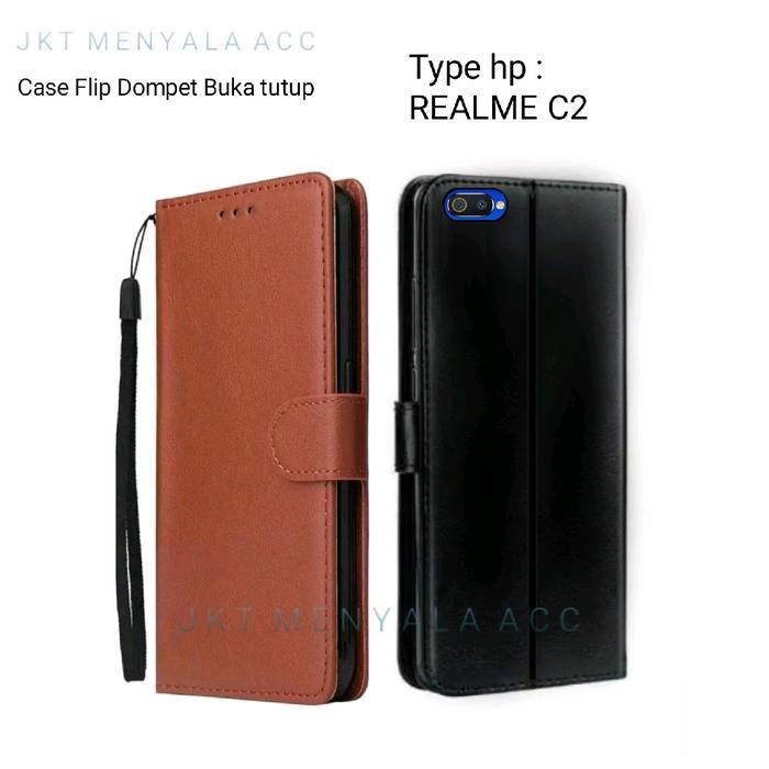 Case Untuk Realme C2 Flip Cover Wallet Leather Casing Dompet Kulit ( Case Untuk Realme C2 ) Slot