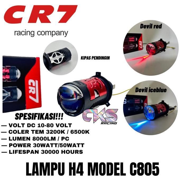 Lampu Biled H4 Lampu Utama Biled H4 Blue Lens C805 CR7 Dengan Kipas Lampu LED Motor Mobil Projector