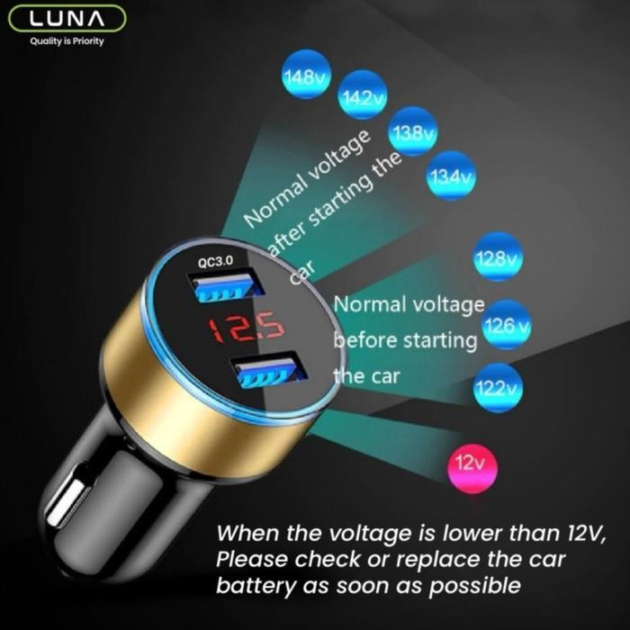 Luna Car Charger 3.1 A Fast Charging Qc 3.0 Quick Charge Dual Port Usb