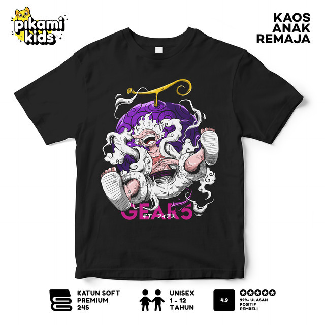 PIKAMI Kaos Distro Anak One Piece Luffy Nika Harga Bersahabat - Baju Anak One Piece Hitam