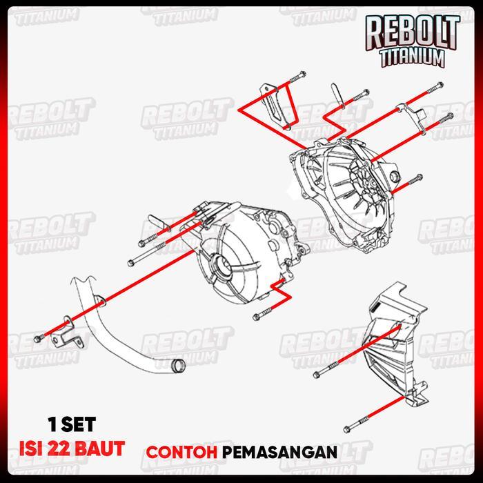 Baut Probolt Titanium Full Set Blok Mesin Ninja 250 Fi Grade 5 Rebolt Titanium