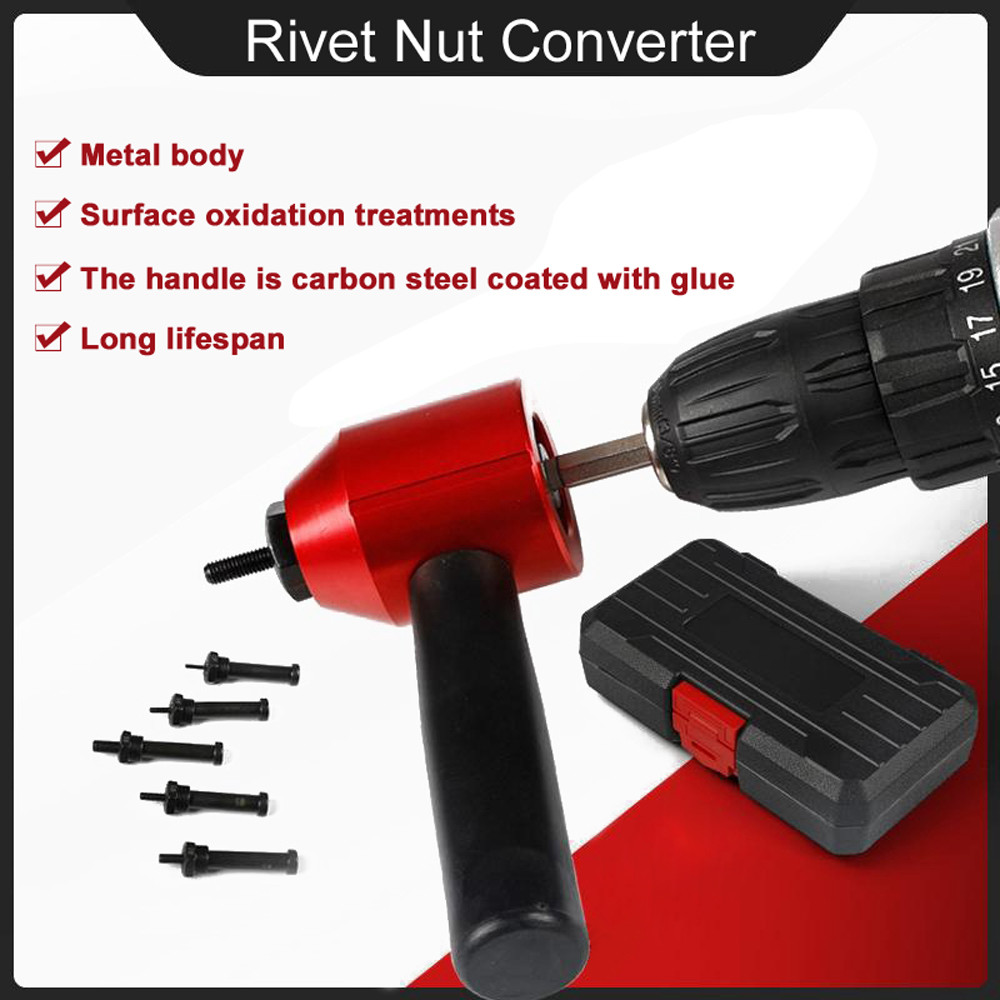 Rivet Nut Converter Insert Nut Riveting Tool Cordless Rivet Nut Adapter Kit Metric M3-M8 Electric Dr