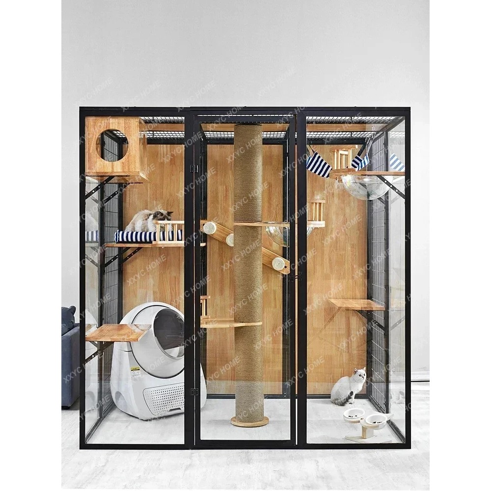 AACat Villa Solid Wood Large Free Space Cat House Pet Shop Cat Villa Deluxe Glass Room