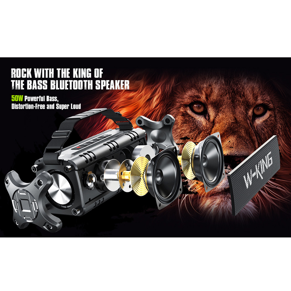 W-King D8 Speaker, 90W Peak 50W, Wireless Outdoor Speaker Loud w/Deep Bass, IPX6 Waterproof, BT 5.0