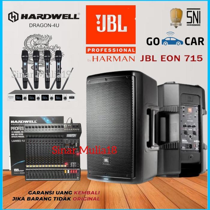 Paket Sound System Speaker JBL EON715 ORI Mixer LAMBO-12 Mic DRAGON 4U