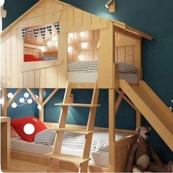 Tempat tidur anak tingkat brakiasi model rumah + prosotan