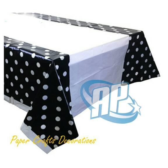 table cover hitam polkadot / taplak meja plastik hitam polkadot