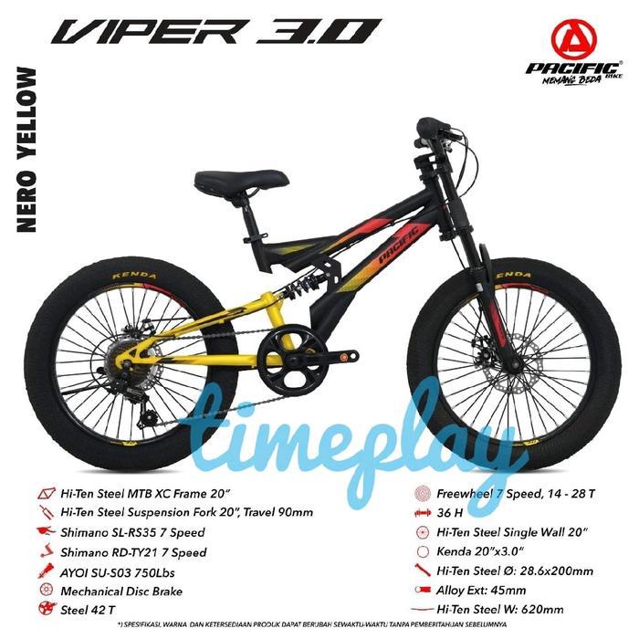 Sepeda MTB 20 Inch PACIFIC VIPER 3.0 Full DOUBEL SUSPENSI 7 SPEED - -, -