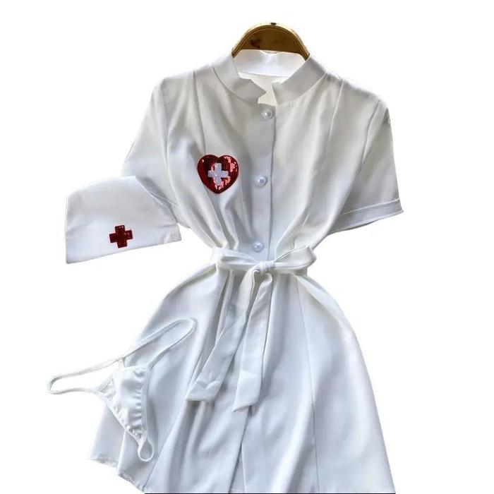 Lingerie Wanita Cosplay Perawat Mini Dress Nurse Girl Uniform Maid 4A207