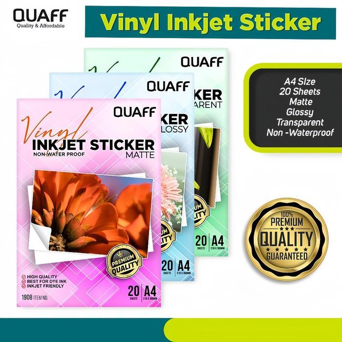 Quaff Stiker Inkjet Vinyl A4 Transparan Glossy Matte 20 Lembar Kertas Stiker Glossy Printer Stiker