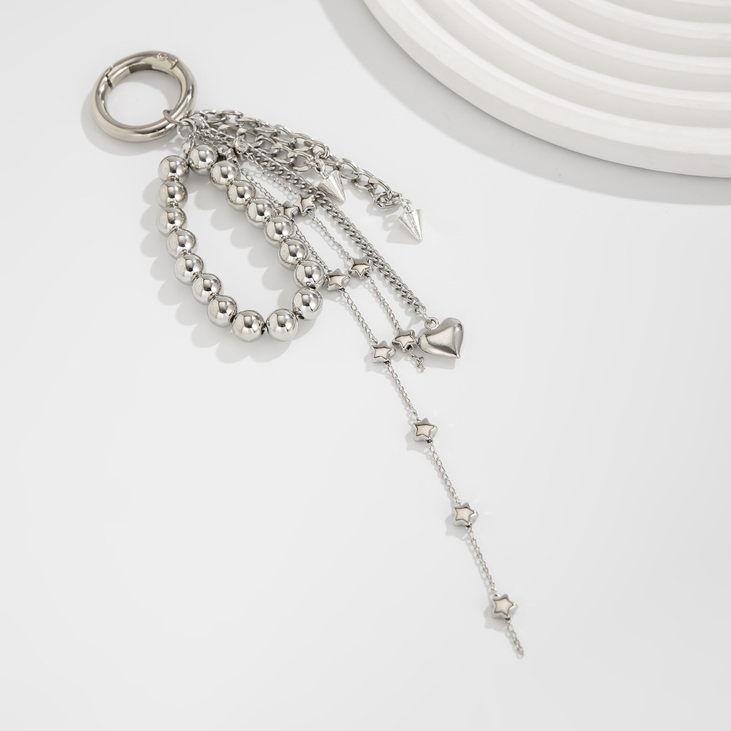 CCB Pearl Beadeds Chain Keychain Ccb Peach Heart Bead Bag Chain Pendant Jewelry Accessories Daily