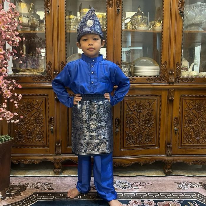 Setelan baju anak dan kain songket + tanjak melayu free bros Celana Muslim