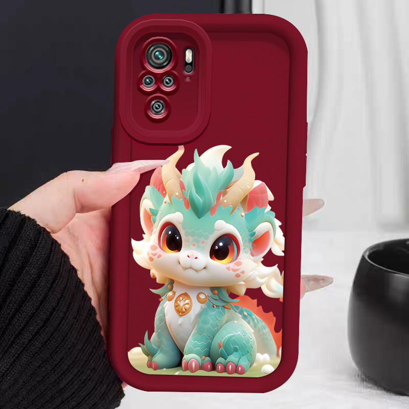 Casing Hp untuk Xiaomi Redmi Note 10 Note 10s Note 10 Pro Max POCO M5s Case Dragon Imut Merah Kasing
