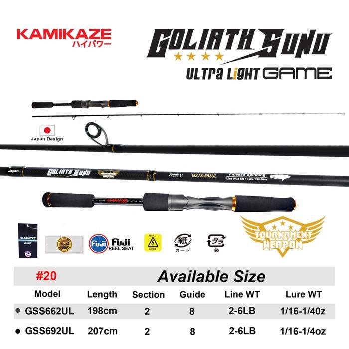 Kamikaze Joran Pancing Goliath Sunu Ul Ultralight Tipe Spinning Sambung 2 Butt Joint Full Fuji Super