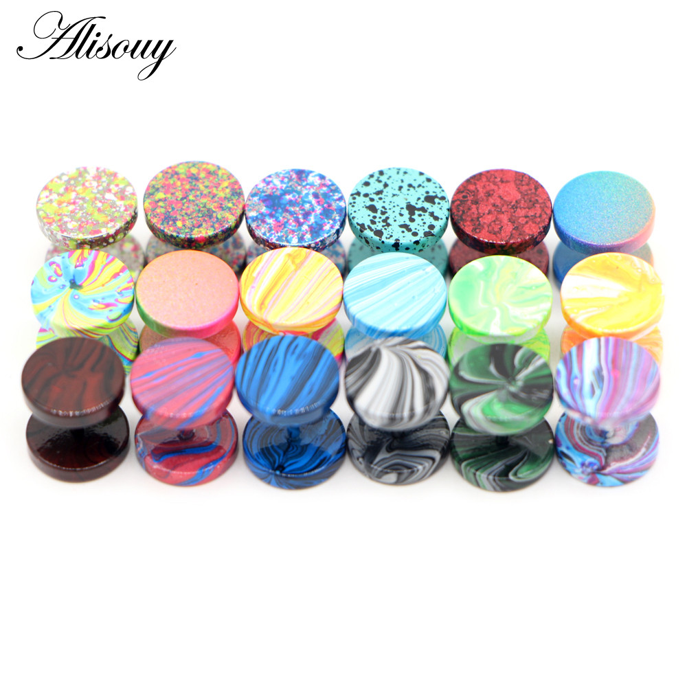 Alisouy 2pcs Fake Plugs Stainless Steel Piercing Ear Studs Earrings Fake Gauge Cheater Plugs Faux
