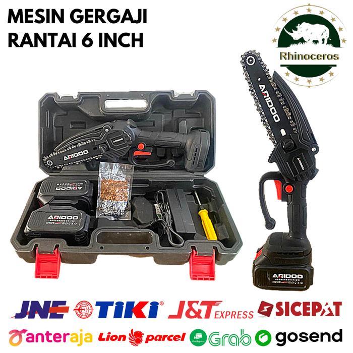 GERGAJI MESIN MINI PEMOTONG KAYU 6" CHAINSAW ELEKTRIK LITHIUM CHARGER