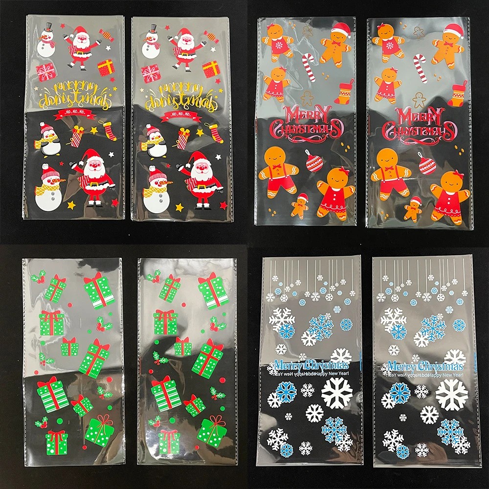50Pcs Christmas Gift Bags Christmas Candy Cookie Bags Santa Claus Christmas Packaging Plastic Pouch