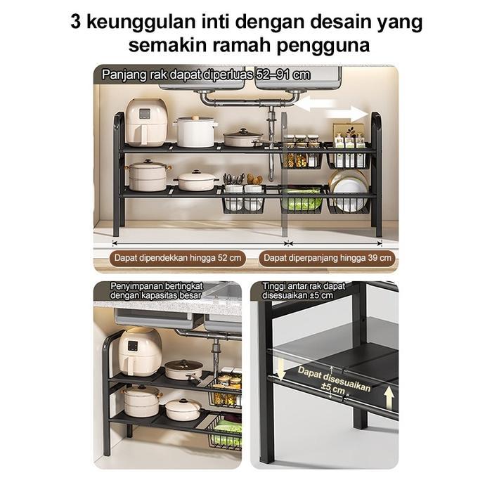 Rak Kolong Dapur/ Rak Bawah Wastafel Rak Dapur Stainless Steel/ Rak Bawah Wastafel/Penyimpanan Bawah