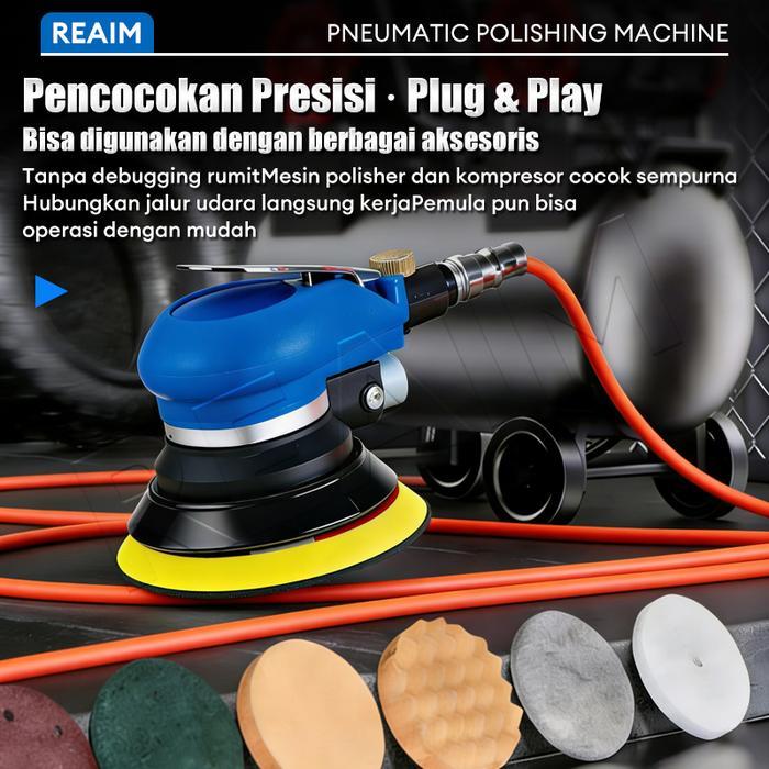 Reaim Air Orbital Sander 12000 Rpm, Sander Orbital 5 Inch, Mesin Amplas Orbital Dengan Konektor Hose