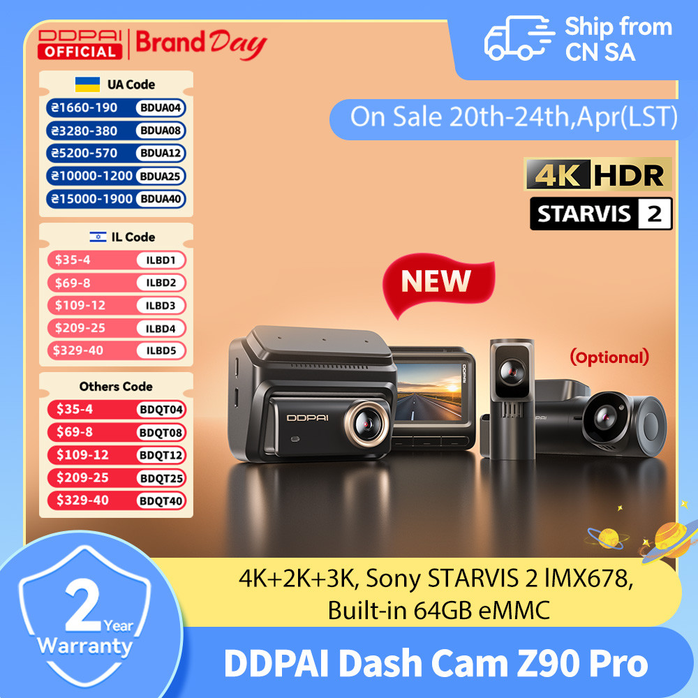 DDPAI New Z90Pro 4K+2K Front and Rear Car Dash Cam Dual HDR Sony Sensor ADAS Parking Mode WiFi 5G