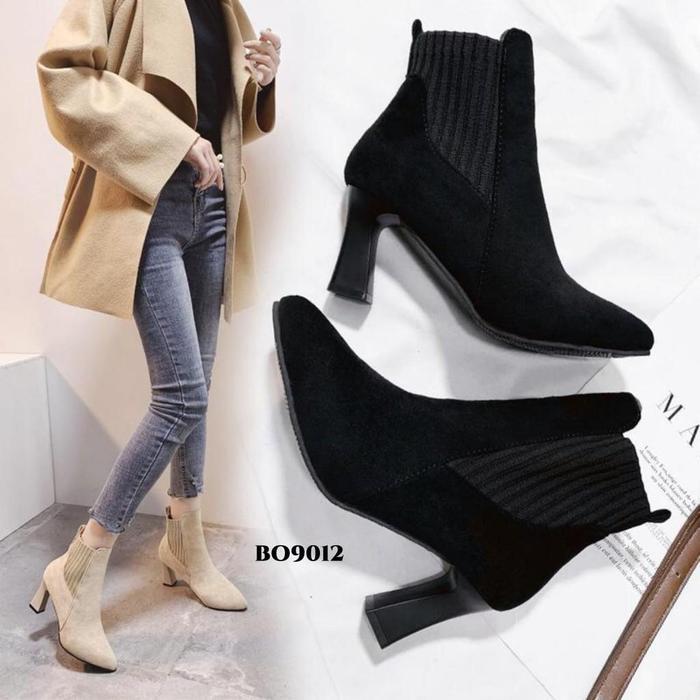 YJH Sepatu Boots Shoes Wanita Tinggi 7cm Terlaris Flat Mercy Stylish Black Apricot Bahan Canvas