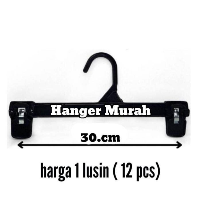"New" Hanger Jepit Celana Dewasa Ukuran 20.cm 25.cm 30.cm. Warna Hitam PerLusin 12 bh