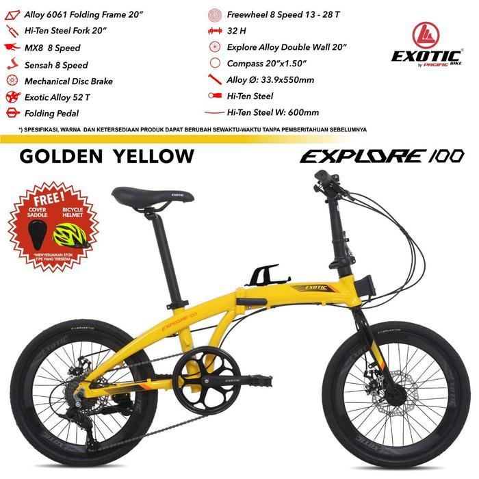 Sepeda Lipat Alloy 20 Inc Exotic Bonus Helm sma Cover Jok 8Sp - Golden Yellow