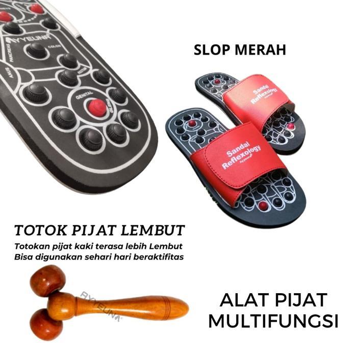 Sandal Refleksi Pijat Kaki Pria Wanita Gratis Alat Pijat Multifungsi Roll Hitam Merah Terapi Pijit
