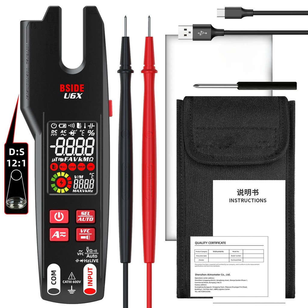 NEW BSIDE U6X U-Shape AC/DC Clamp Meter Rechargeable Infrared Temperature Measuring  Infrared Detect
