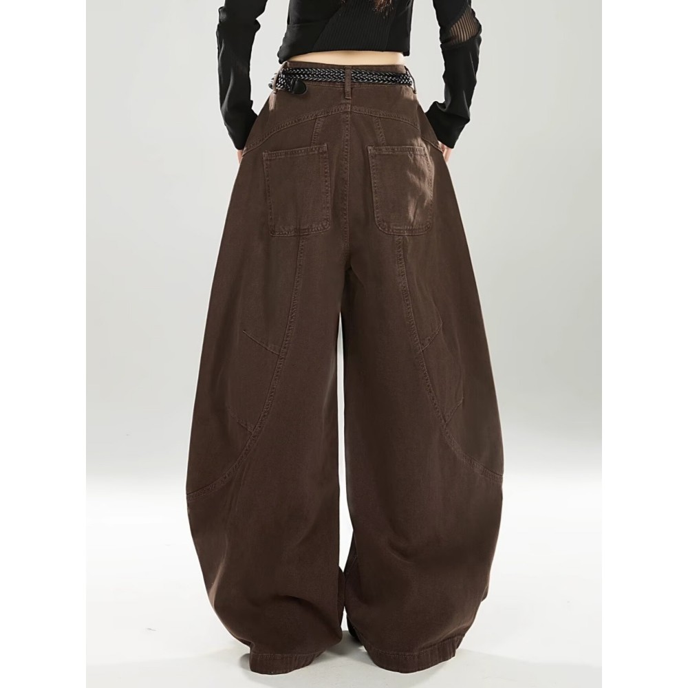 2025 Japanese Y2K Style Vintage Brown Patchwork Baggy Women's Jeans Pants Wide Leg Woman Clothing