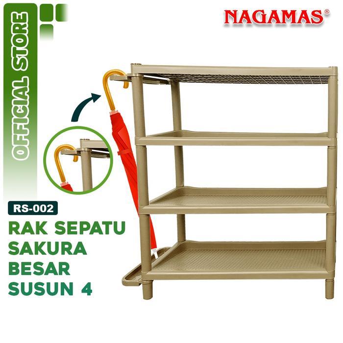 Nagamas Rak Sepatu Premium Sakura Besar 4 Susun / Rak Sepatu 4 Susun / Rak Serbaguna Plastik