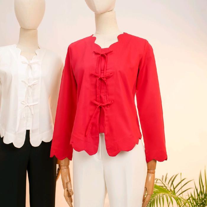 Ready Kebaya Atasan N23 Polosan Baju Wanita Katun Setelan Kebaya Crop Kancing Dan Tali Model Elegan