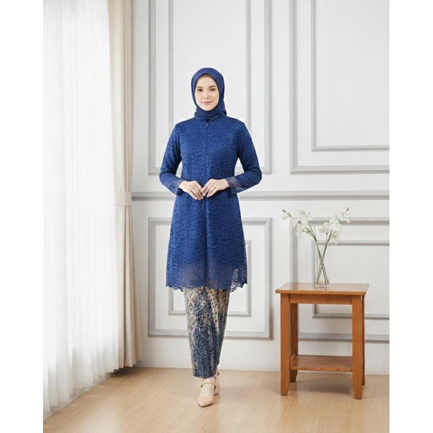 Ready Atasan Kebaya Brukat Ibu Ibu Remaja Dewasa Model Tunik Krah Modern Baju Brokat Batik Kebaya