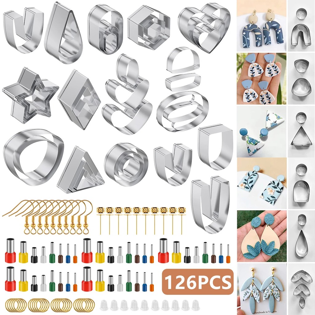 Polymer Clay Cutters Earrings Set Stainless Steel Clay Earring Cutters with Earring Hooks and Jump R