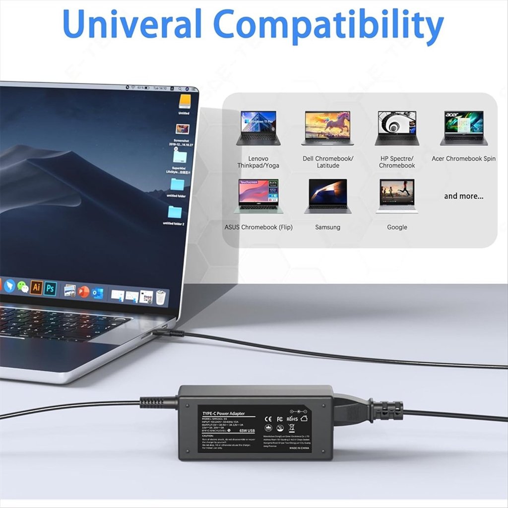 65W USB C Laptop Charger AC Adapter Replacement for Laptop Charger, /Yoga/Chromebook,T480 T480S US