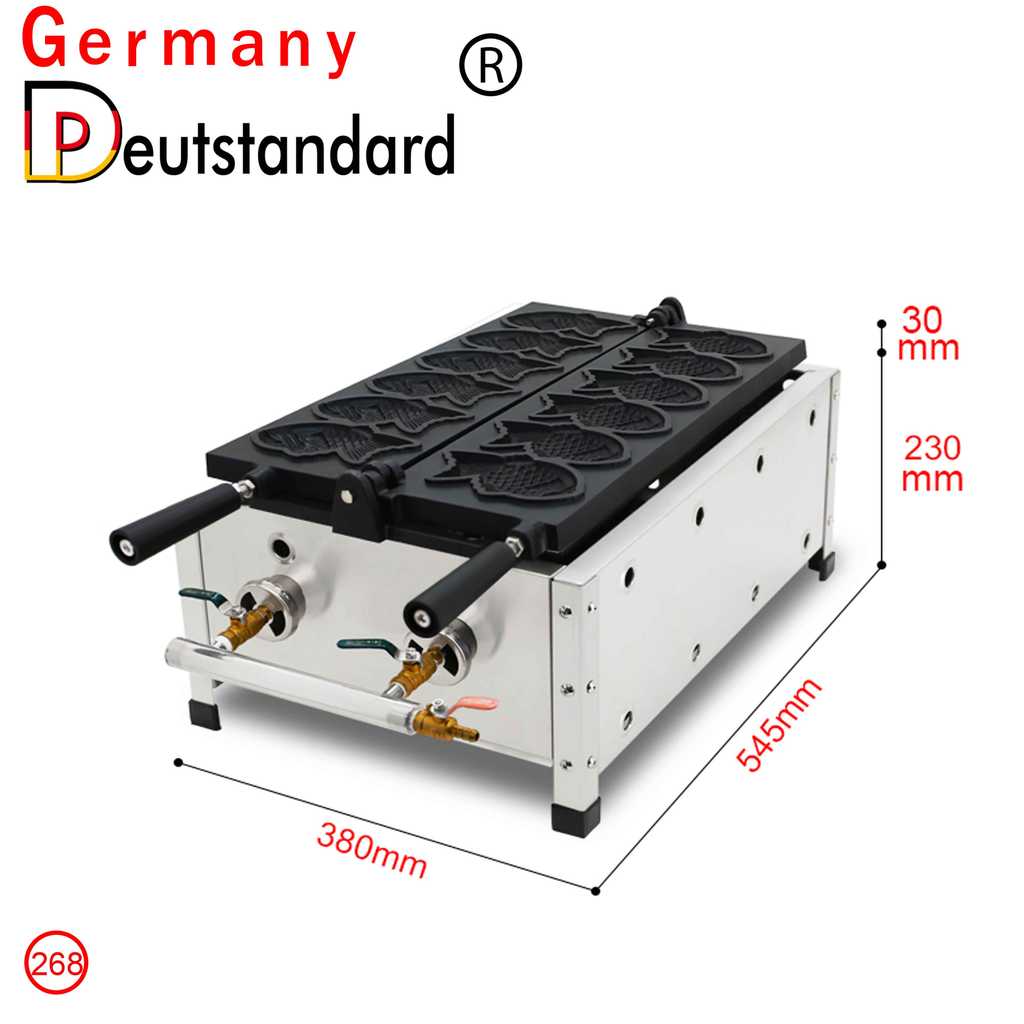 Commercial Nonstick LPG Gas 6 Pcs Japanese Fish Waffle Taiyaki Iron Machine Maker