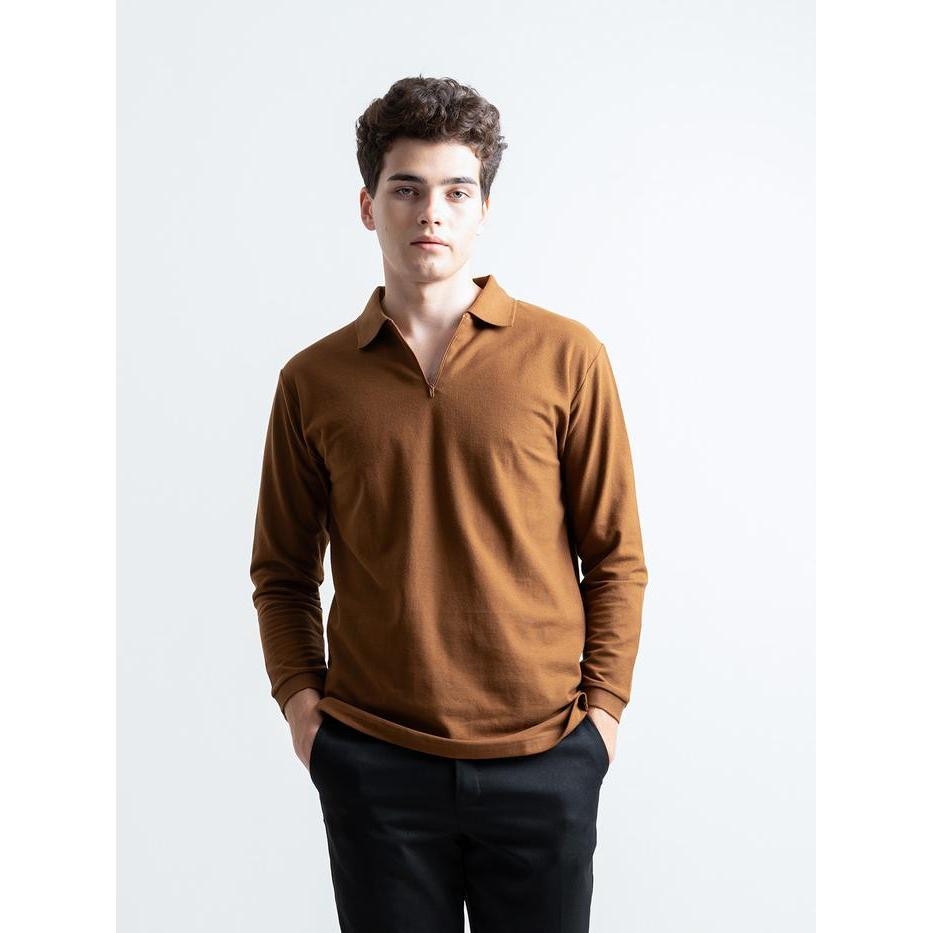 hsrm - pozi polo zipper long sleeve kaos polo pria lengan panjang
