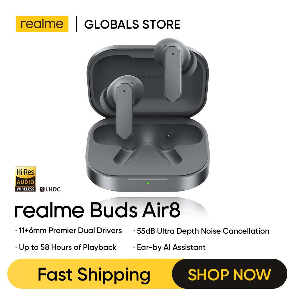 [In Stock] TWS Earphones realme Buds Air8 Russian Version 6-mic Noise Cancellation AI Assistant