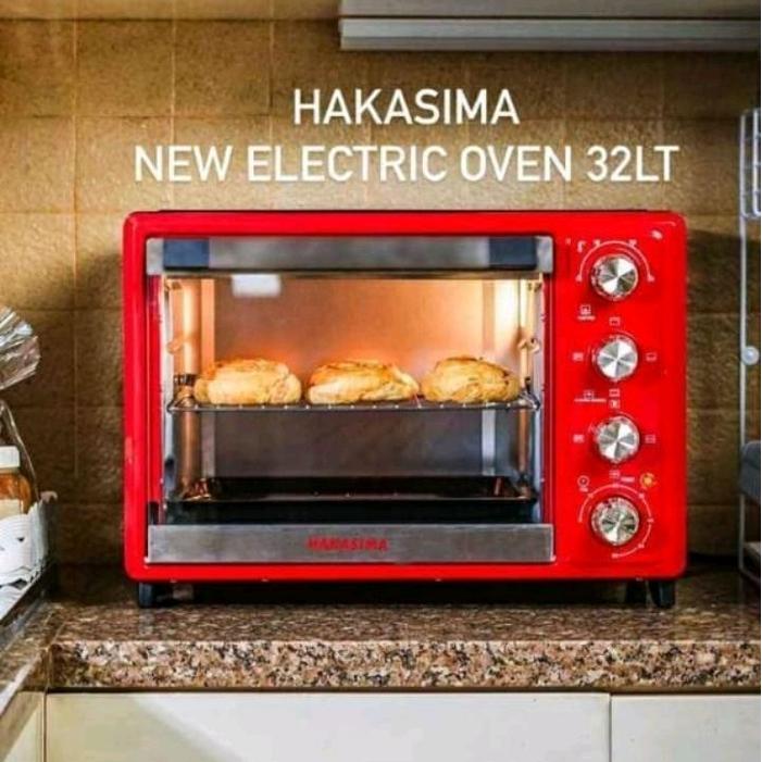 HAKASIMA Oven Listrik Baru 32LT Merah dengan Fungsi Multifungsi untuk Memasak dan Memanggang