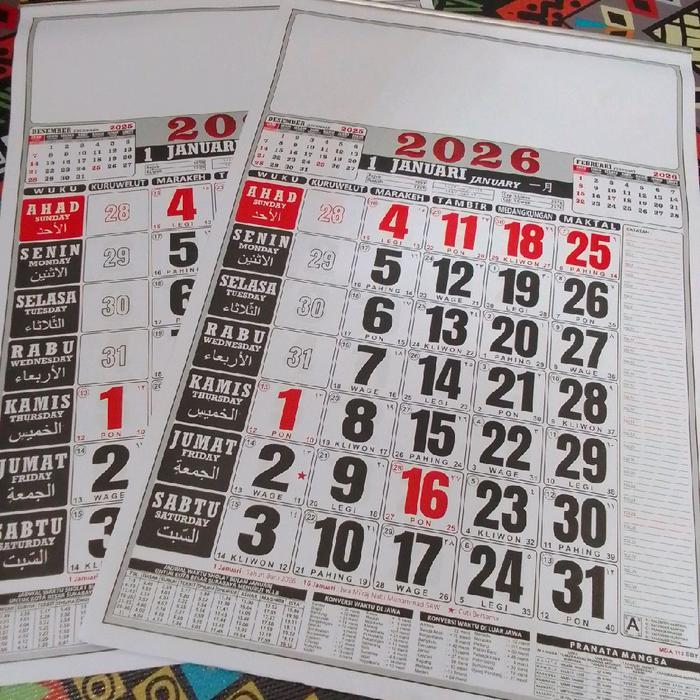 "New" Kalender Dinding Polos Jawa Lengkap 2026 Ukuran 32x48cm Penanggalan Pranata Mangsa Akurat