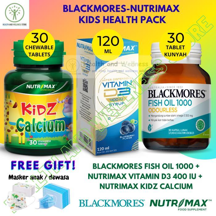 PAKET NUTRIMAX KIDZ CALCIUM 30 TABLET VITAMIN D3 400 IU SYRUP 120 ML BLACKMORES FISH OIL 1000