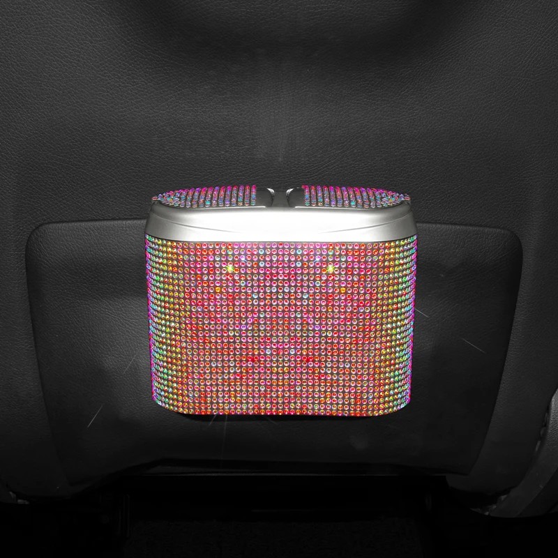 Rhinestone Crystal Car Trash Can Auto Supplies Storage Box Garbage Grabber Square Pressing Auto
