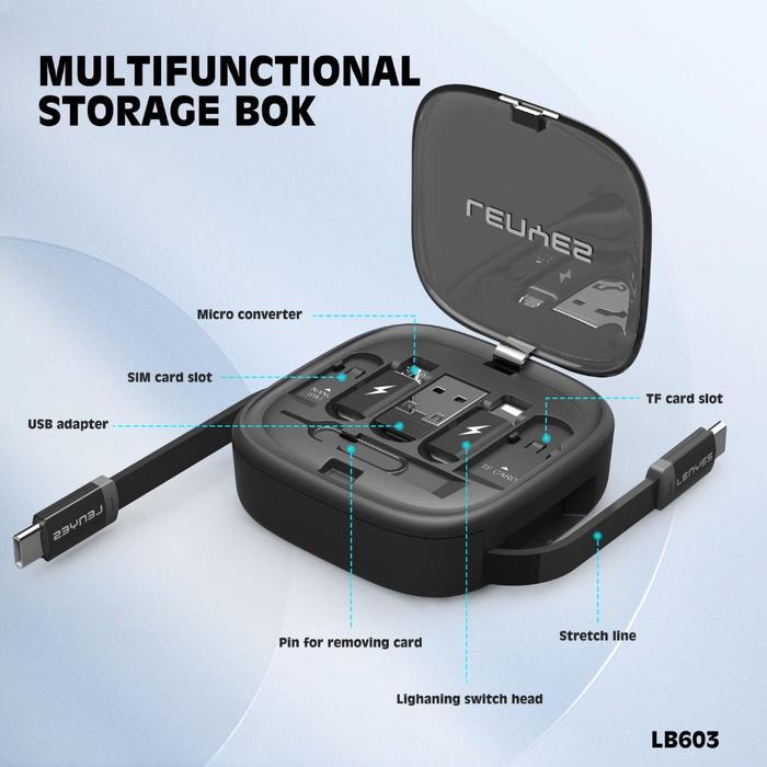 Lenyes Lb603 60W Storage Multifunction Box 6In1 Cable Type C Fast Charging With Converter Usb +