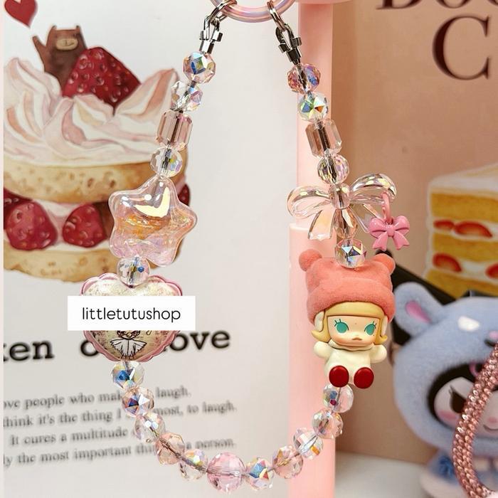 Molly Pink Ribbon Phone Strap Crystal Sparkly littletutushop